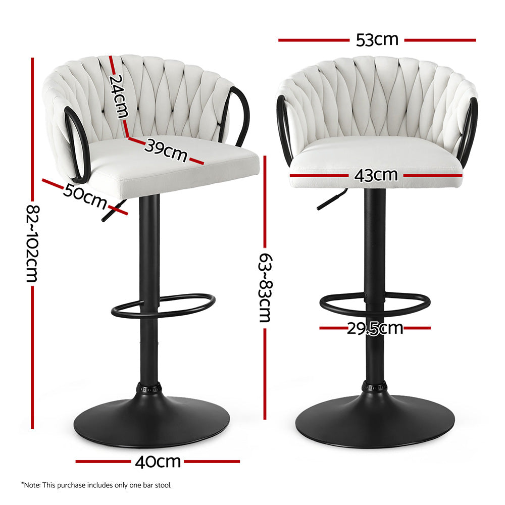 Artiss 1x Bar Stool Single Kitchen Dining Chair Counter Stool Woven Velvet Ivory - Homecoze