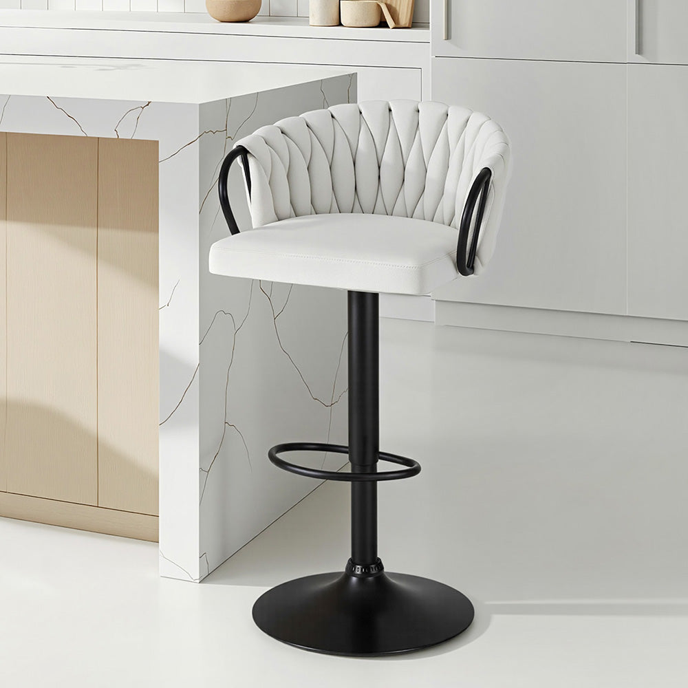 Artiss 1x Bar Stool Single Kitchen Dining Chair Counter Stool Woven Velvet Ivory - Homecoze