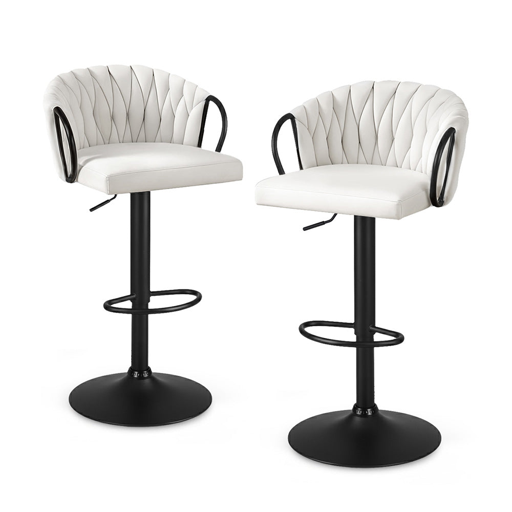 Artiss Bar Stool x2 Kitchen Dining Chair Counter Gaslift Woven Velvet Ivory - Homecoze
