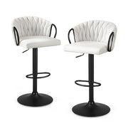 Artiss Bar Stool x2 Kitchen Dining Chair Counter Gaslift Woven Velvet Ivory - Homecoze
