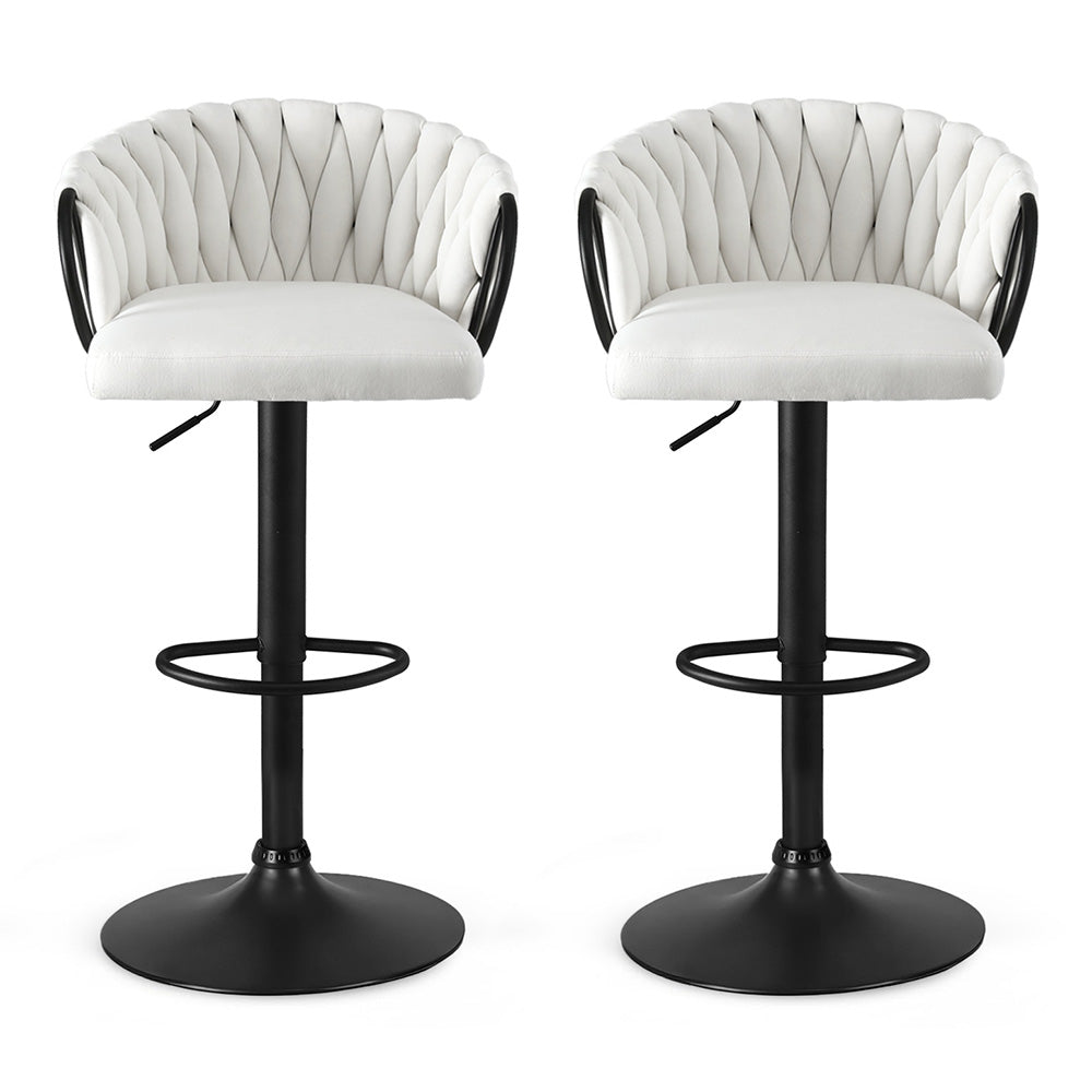 Artiss Bar Stool x2 Kitchen Dining Chair Counter Gaslift Woven Velvet Ivory - Homecoze