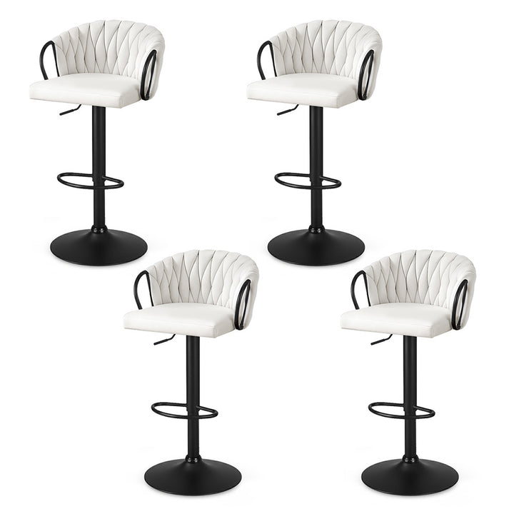 Artiss Bar Stool x4 Kitchen Dining Chair Counter Gaslift Woven Velvet Ivory - Homecoze
