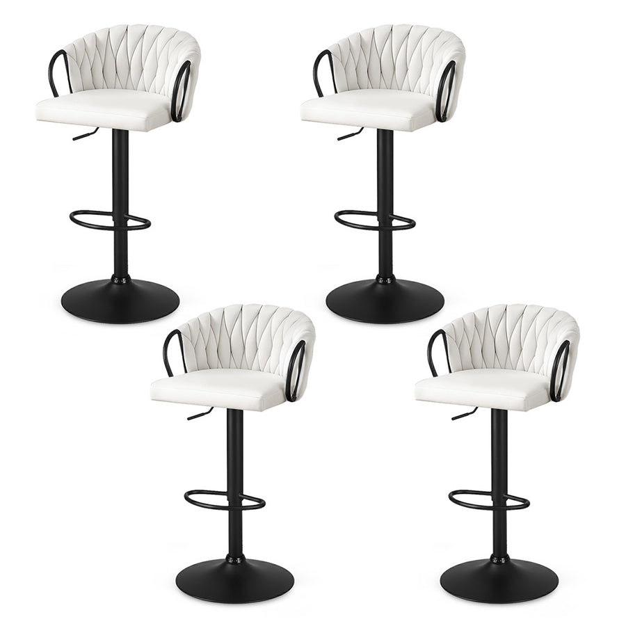 Artiss Bar Stool x4 Kitchen Dining Chair Counter Gaslift Woven Velvet Ivory - Homecoze