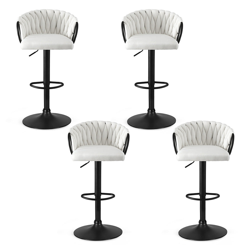Artiss Bar Stool x4 Kitchen Dining Chair Counter Gaslift Woven Velvet Ivory - Homecoze