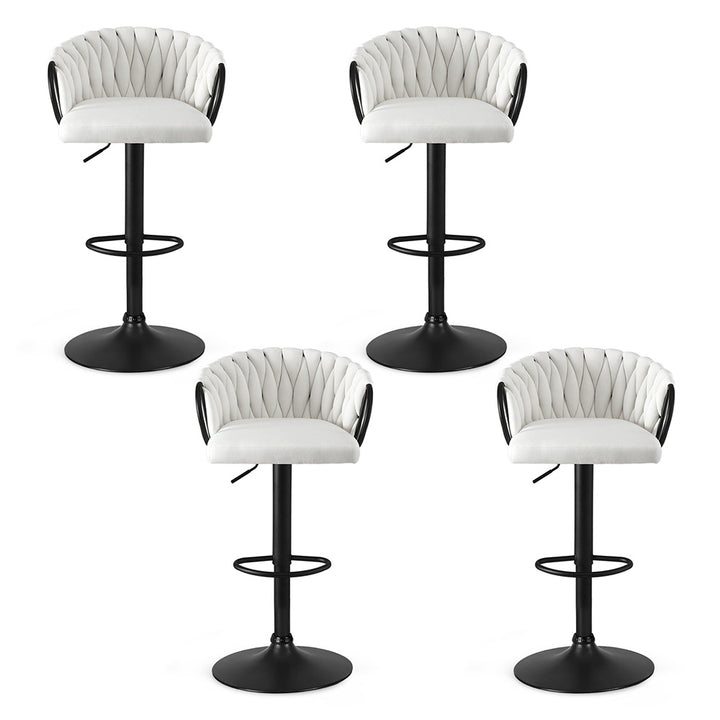 Artiss Bar Stool x4 Kitchen Dining Chair Counter Gaslift Woven Velvet Ivory - Homecoze