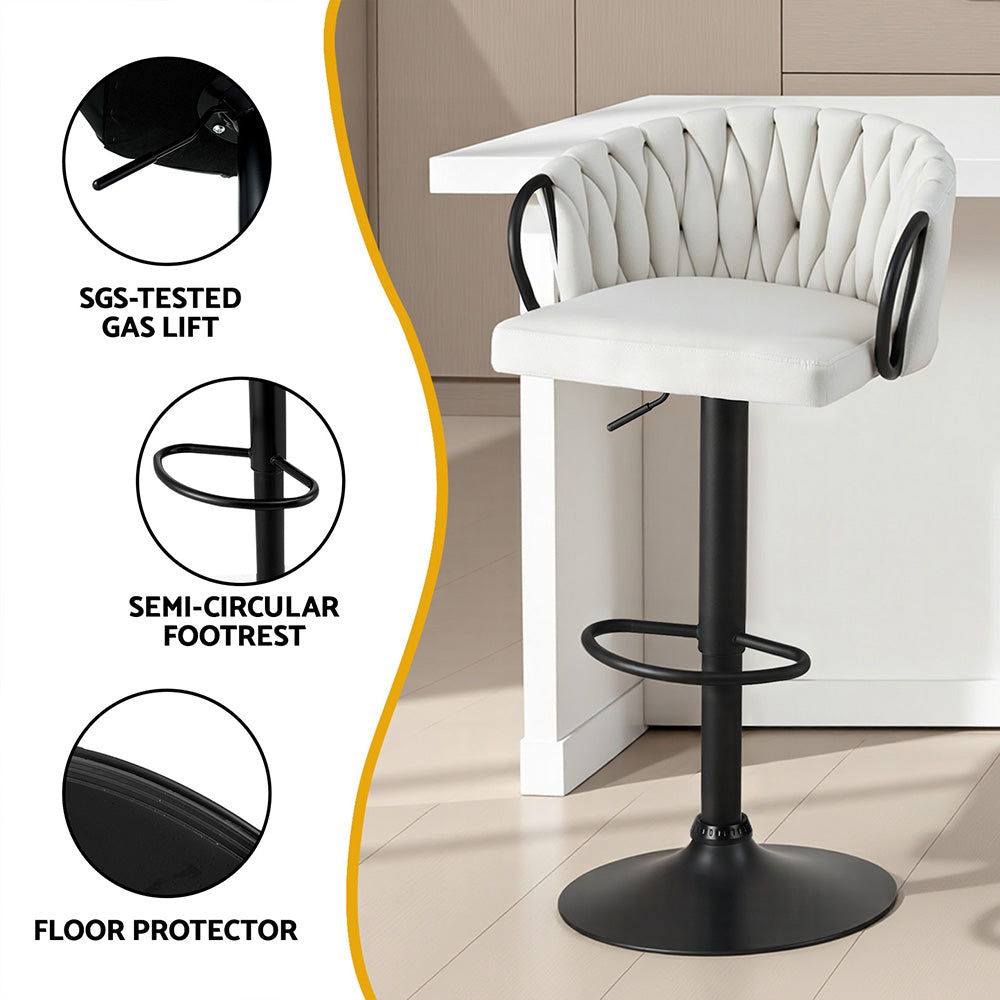 Artiss Bar Stool x4 Kitchen Dining Chair Counter Gaslift Woven Velvet Ivory - Homecoze