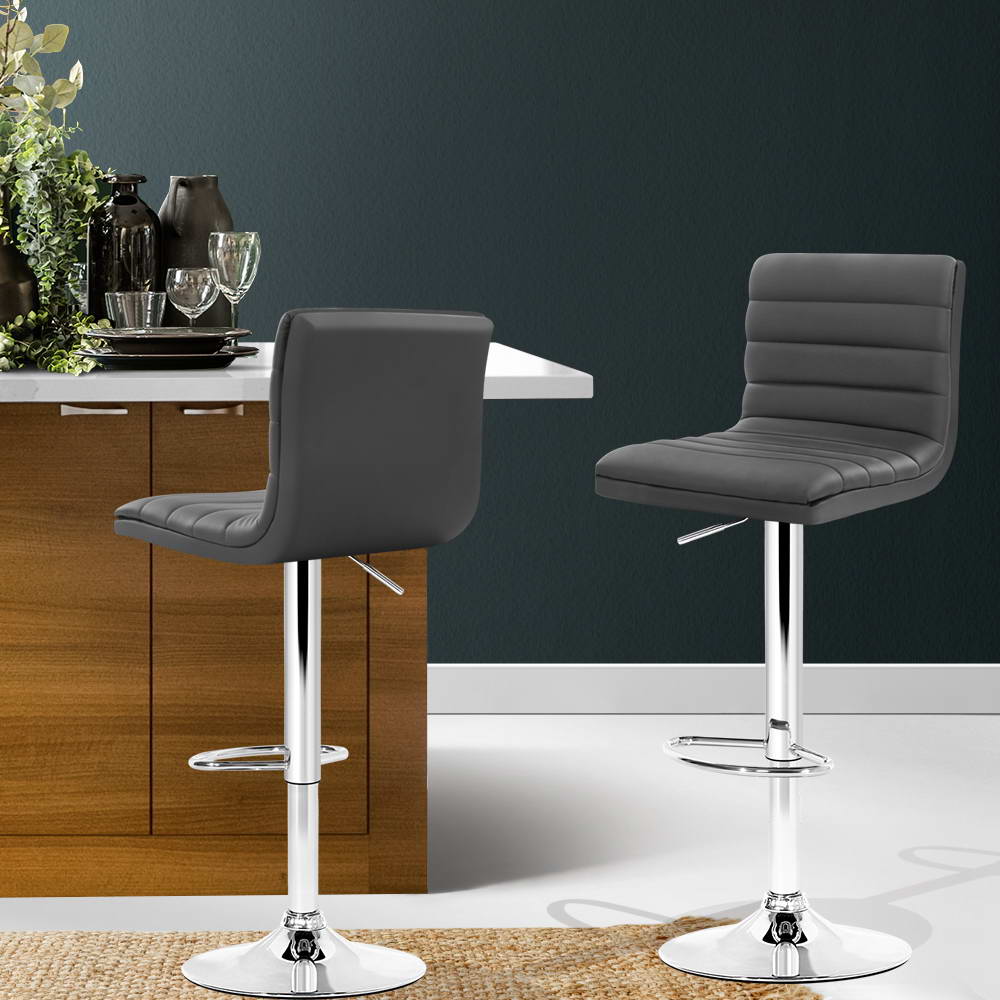 Rory (Set of 2) PU Leather Bar Stools - Grey - Homecoze
