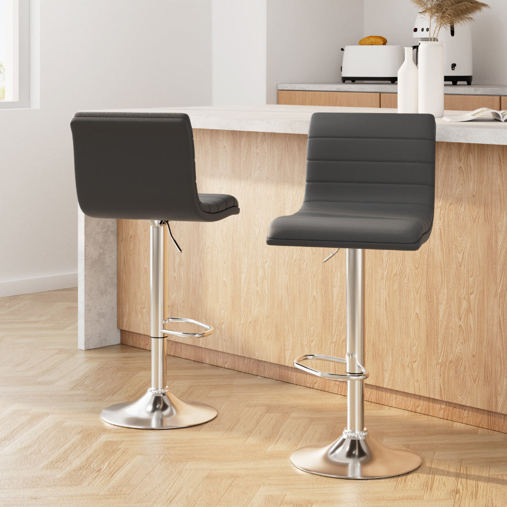 Rory (Set of 2) PU Leather Bar Stools - Grey - Homecoze
