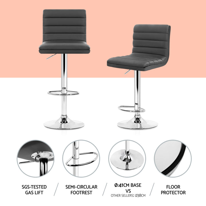 Rory (Set of 2) PU Leather Bar Stools - Grey - Homecoze