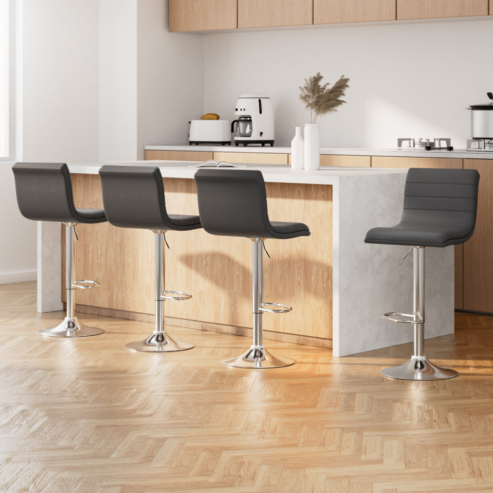 Rory (Set of 4) PU Leather Bar Stools - Grey - Homecoze