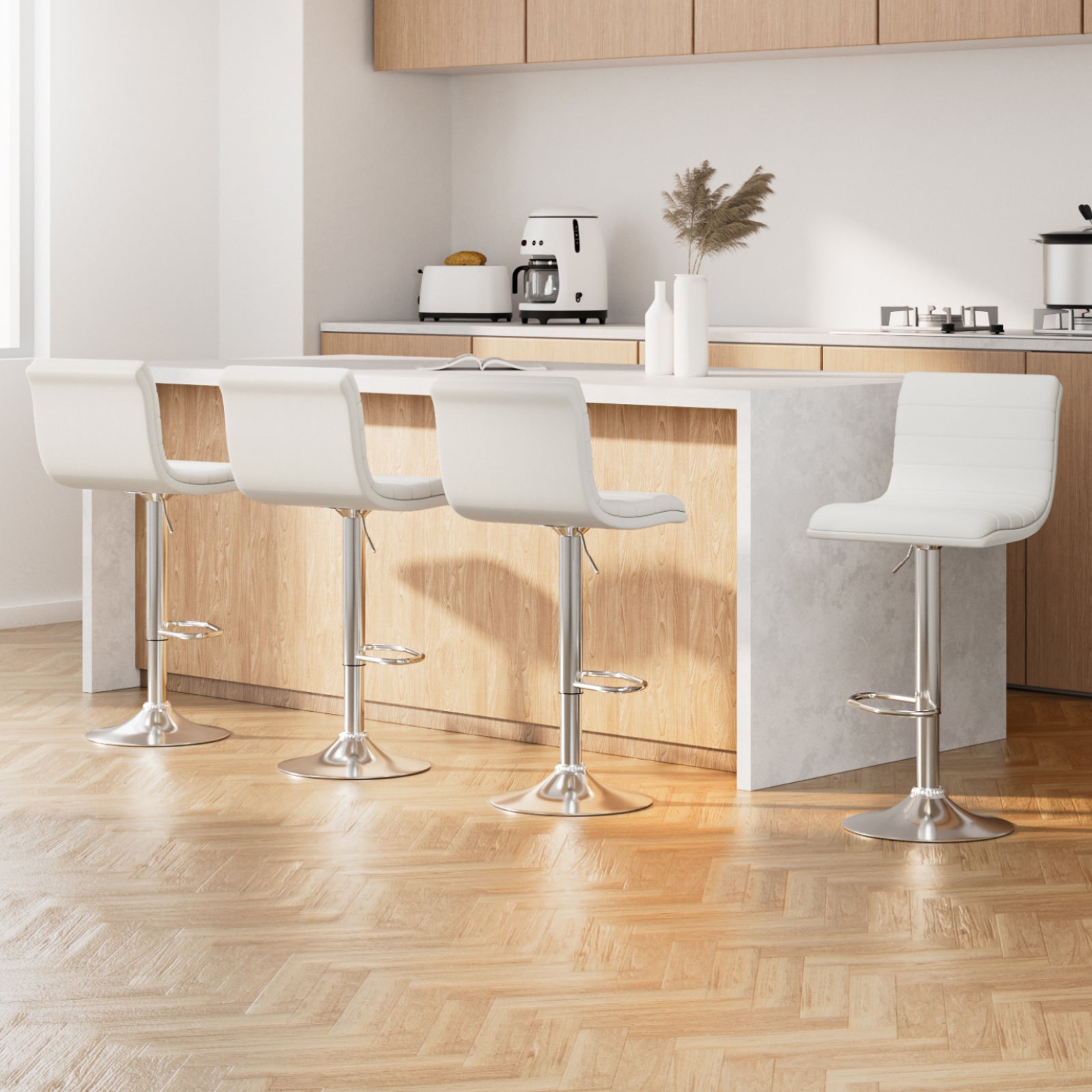 Rory (Set of 4) PU Leather Bar Stools - White - Homecoze