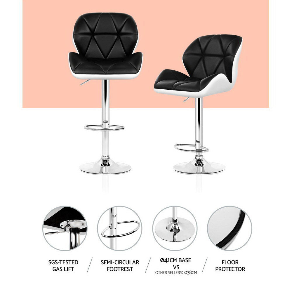 Stella (Set of 2) PU Leather Bar Stools - White & Black - Homecoze