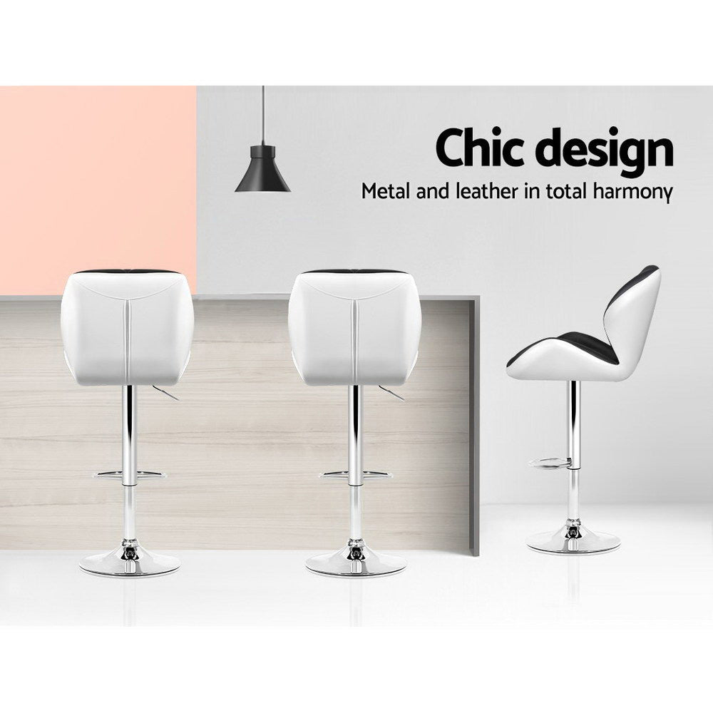 Stella (Set of 2) PU Leather Bar Stools - White & Black - Homecoze