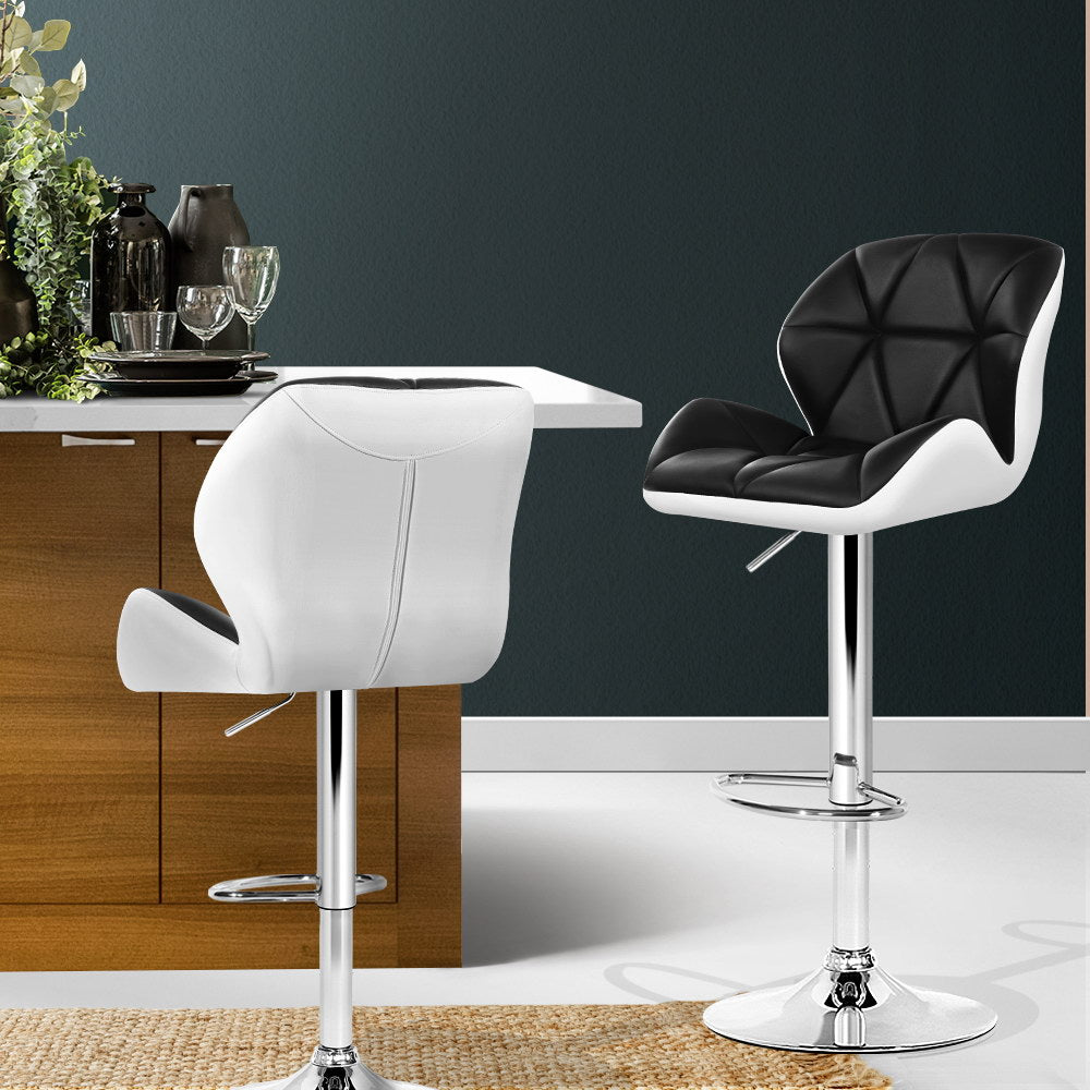 Stella (Set of 2) PU Leather Bar Stools - White & Black - Homecoze