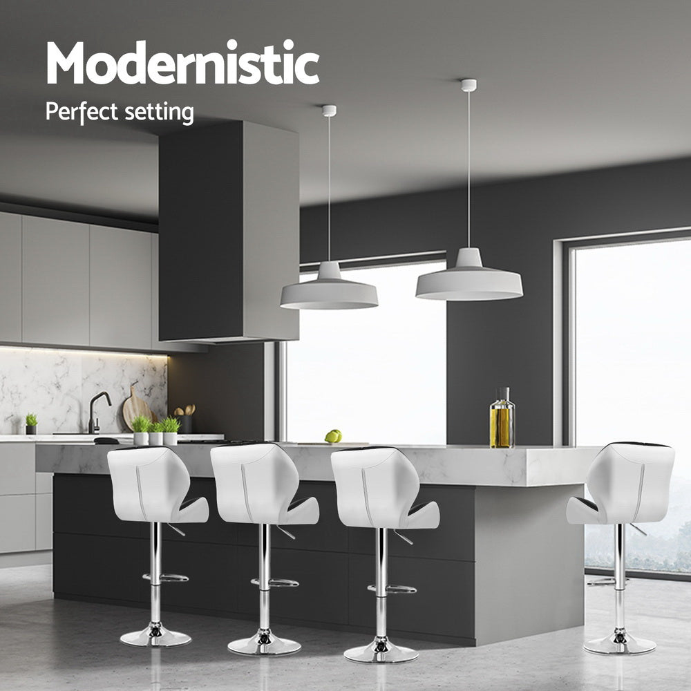 Stella (Set of 4) PU Leather Bar Stools - White & Black - Homecoze