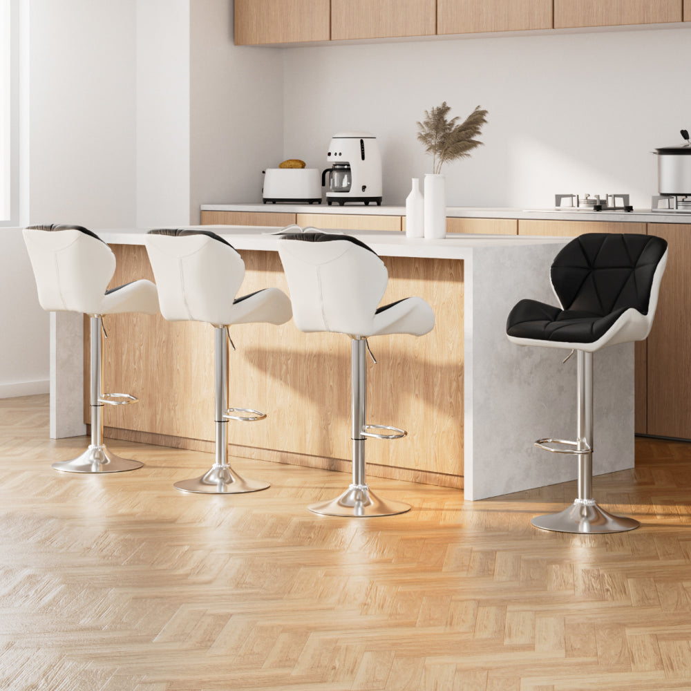 Stella (Set of 4) PU Leather Bar Stools - White & Black - Homecoze