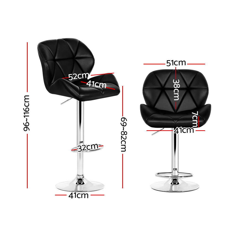 Stella (Set of 2) PU Leather Bar Stools - Black - Homecoze