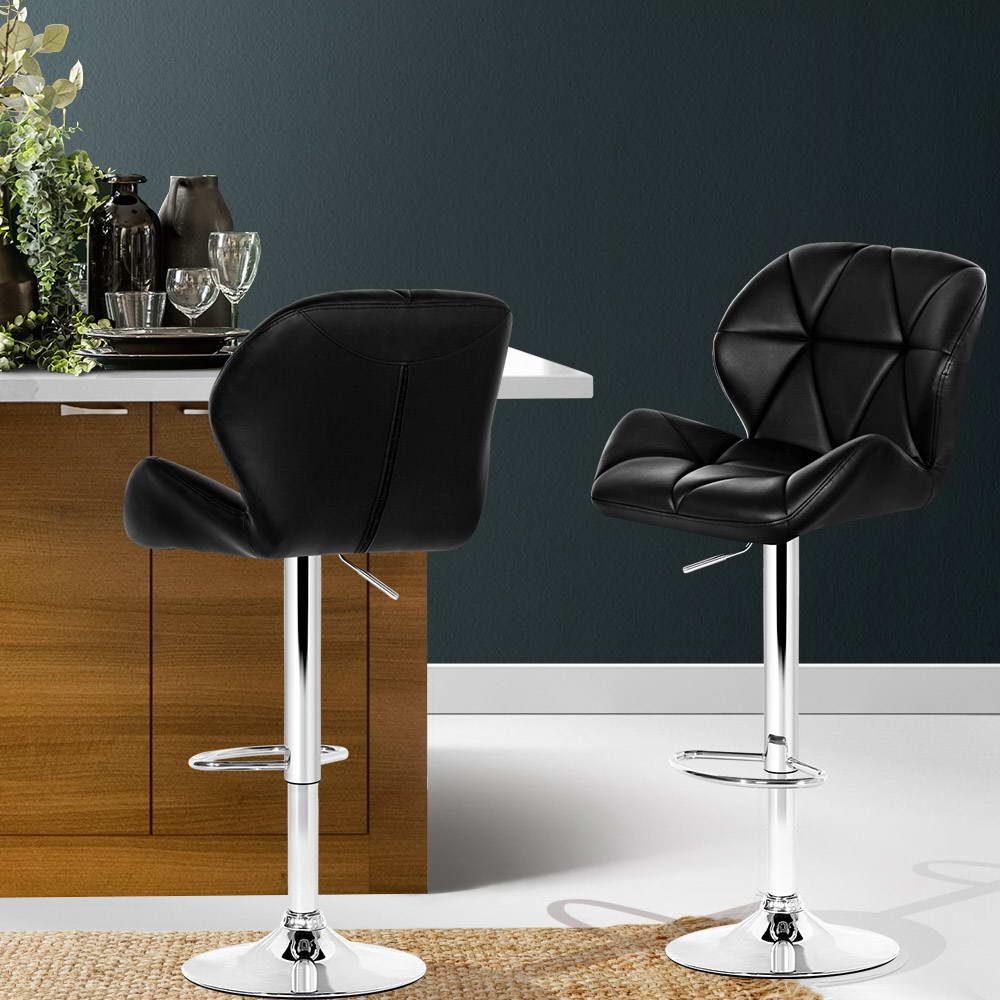Stella (Set of 2) PU Leather Bar Stools - Black - Homecoze