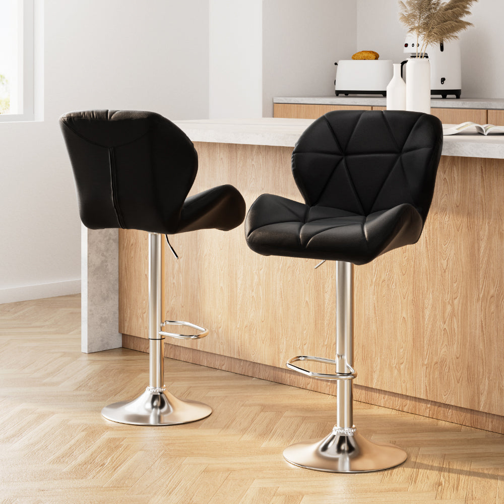 Stella (Set of 2) PU Leather Bar Stools - Black - Homecoze