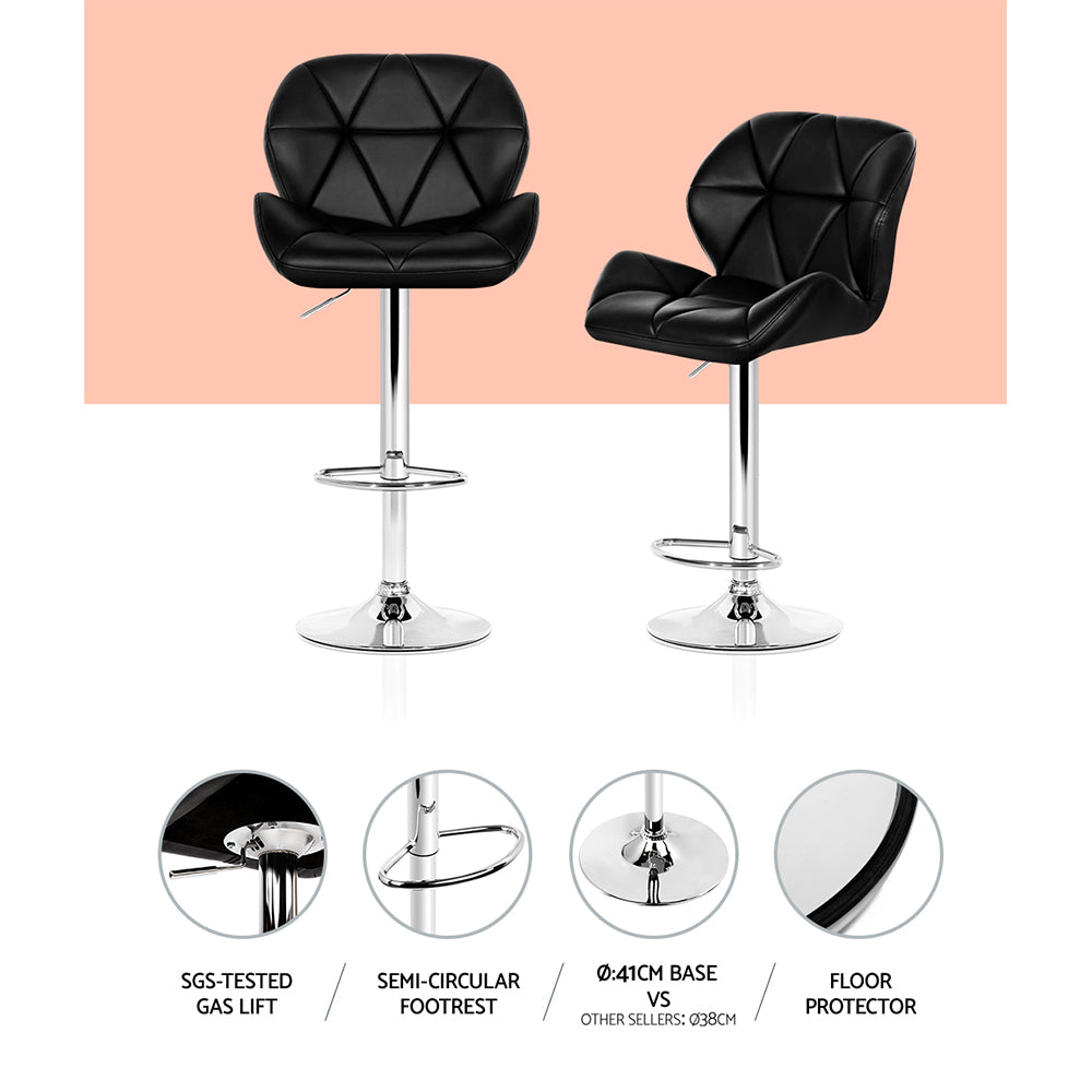 Stella (Set of 2) PU Leather Bar Stools - Black - Homecoze