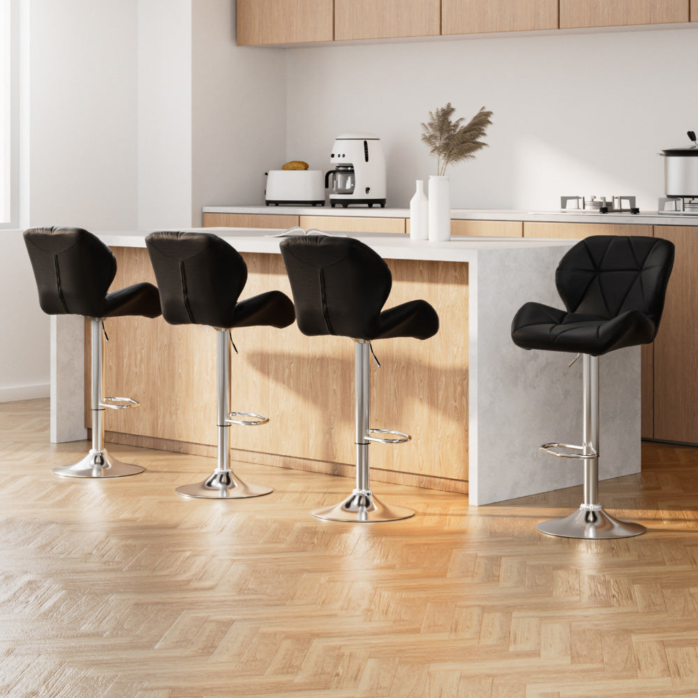 Stella (Set of 4) PU Leather Bar Stools - Black - Homecoze