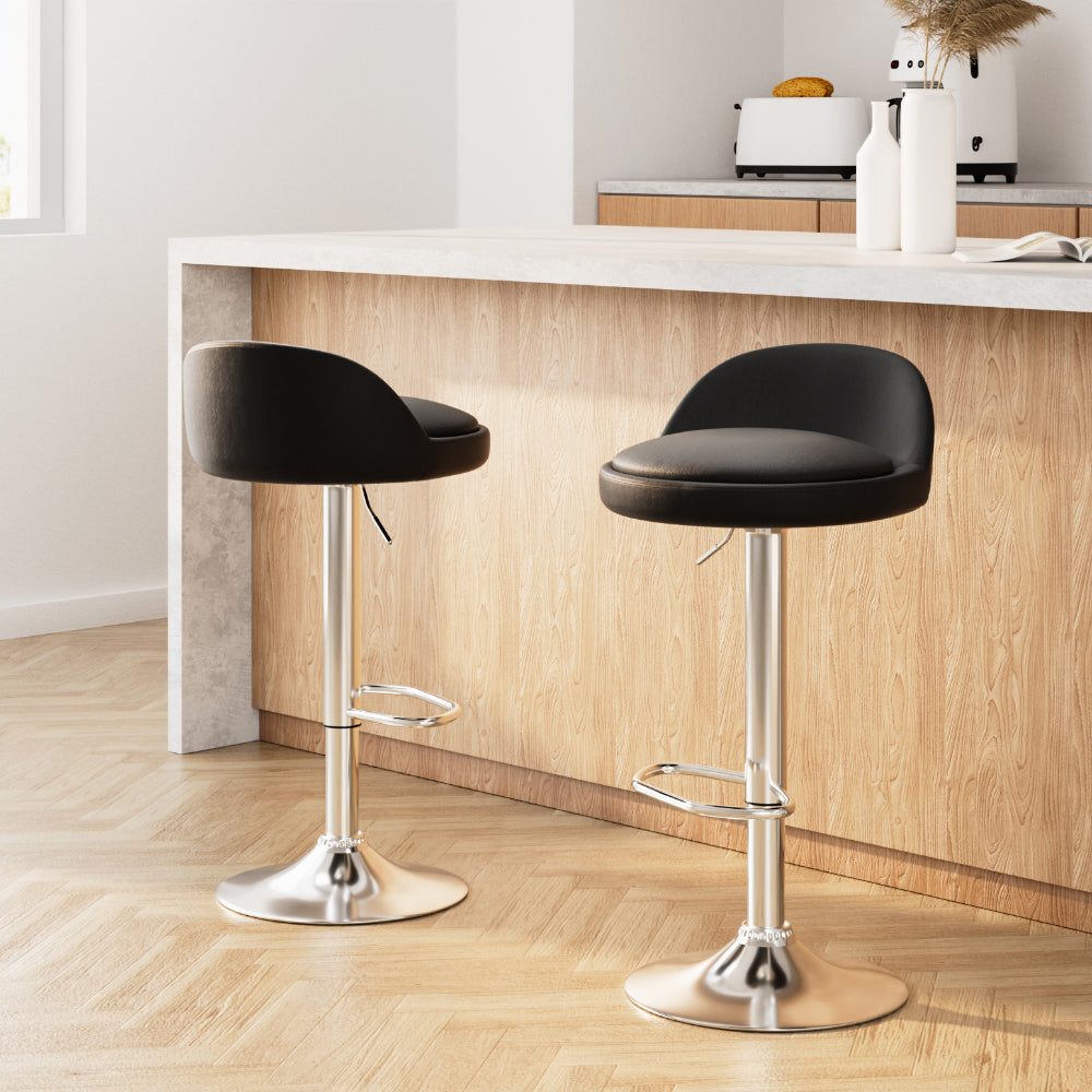 Cameron (Set of 2) PU Leather Bar Stools - Black - Homecoze