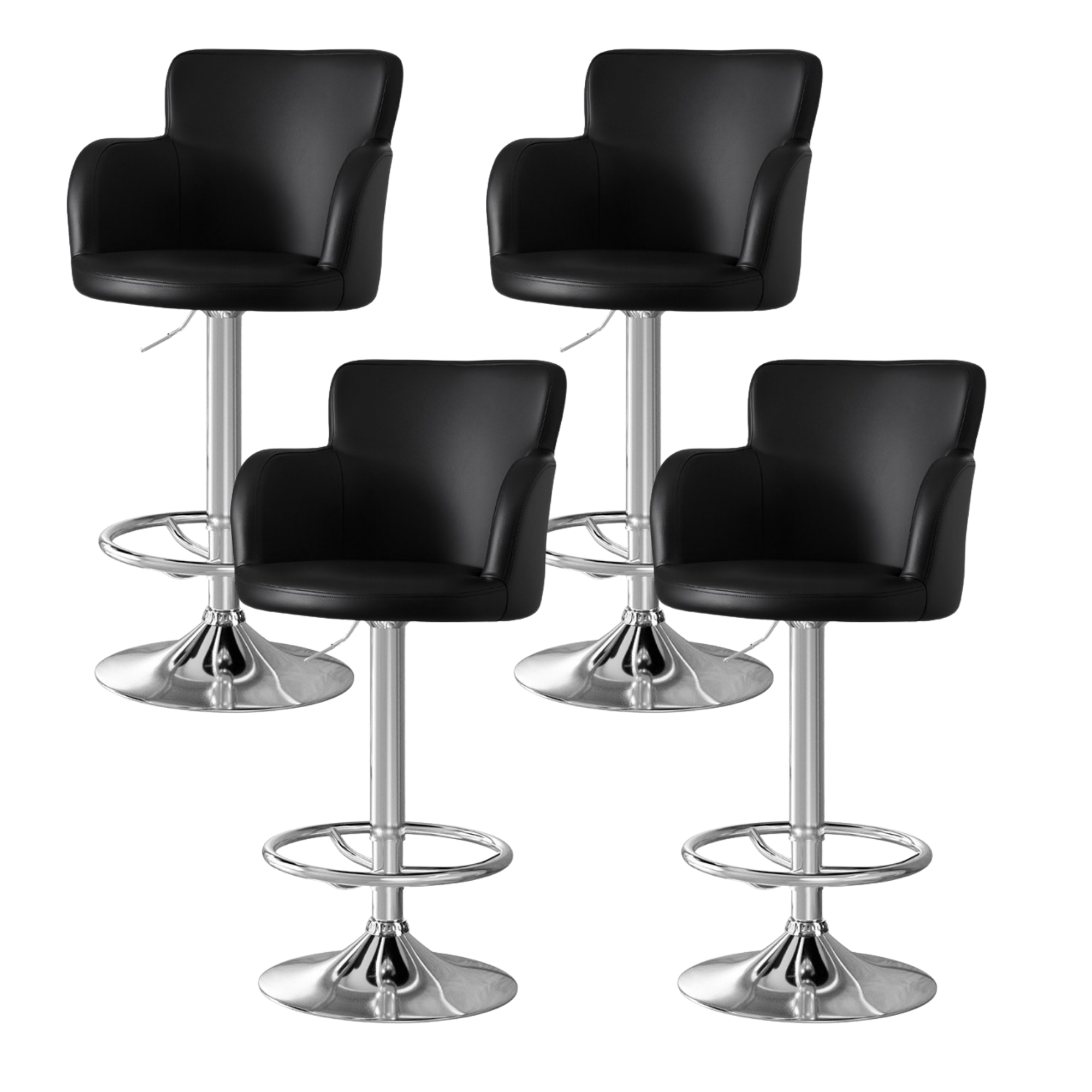Nico (Set of 4) PU Leather Bar Stools - Black