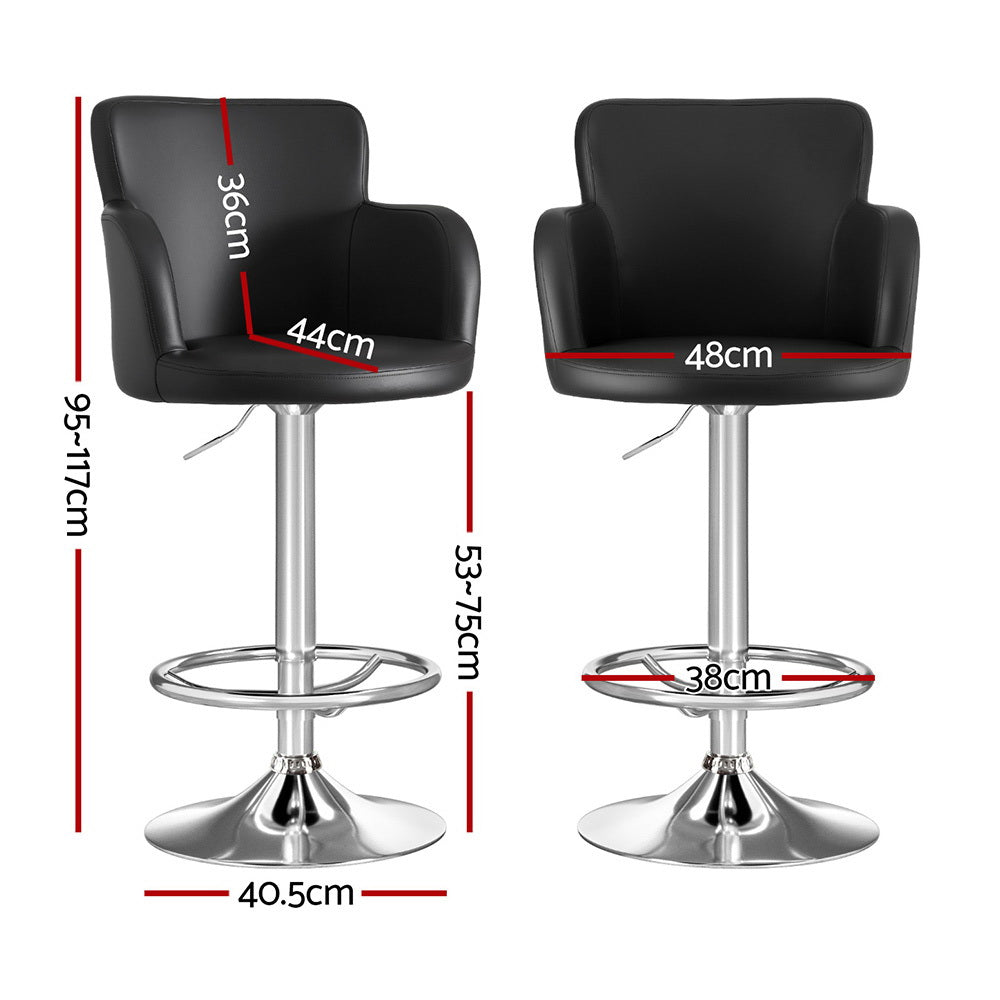 Nico (Set of 2) PU Leather Bar Stools - Black - Homecoze