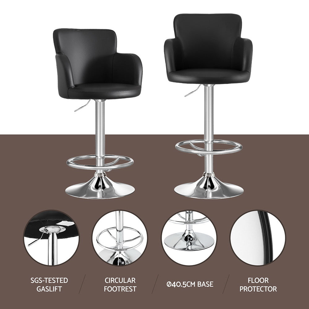 Nico (Set of 2) PU Leather Bar Stools - Black - Homecoze