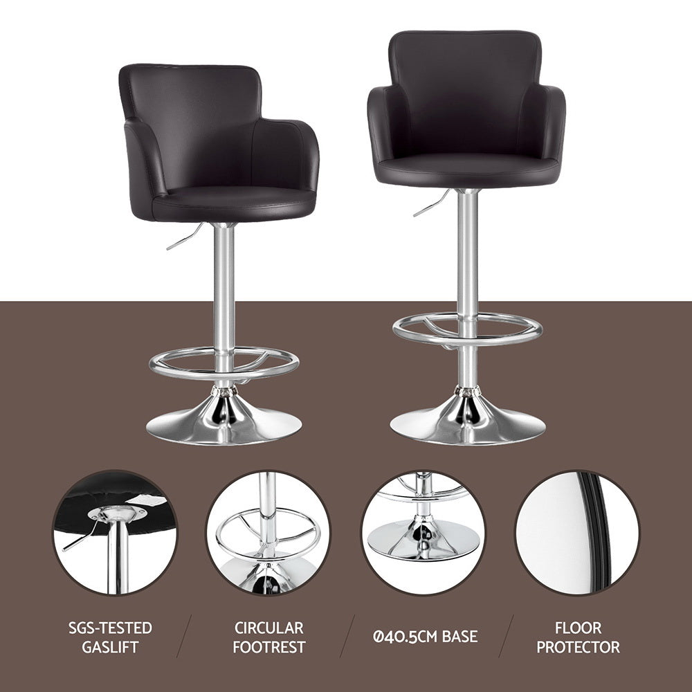 Nico (Set of 2) PU Leather Bar Stools - Brown - Homecoze