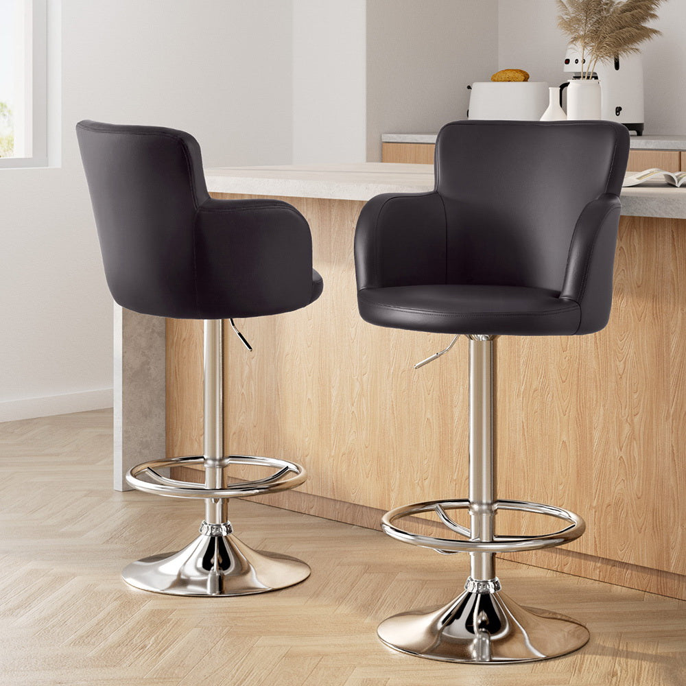 Nico (Set of 2) PU Leather Bar Stools - Brown - Homecoze