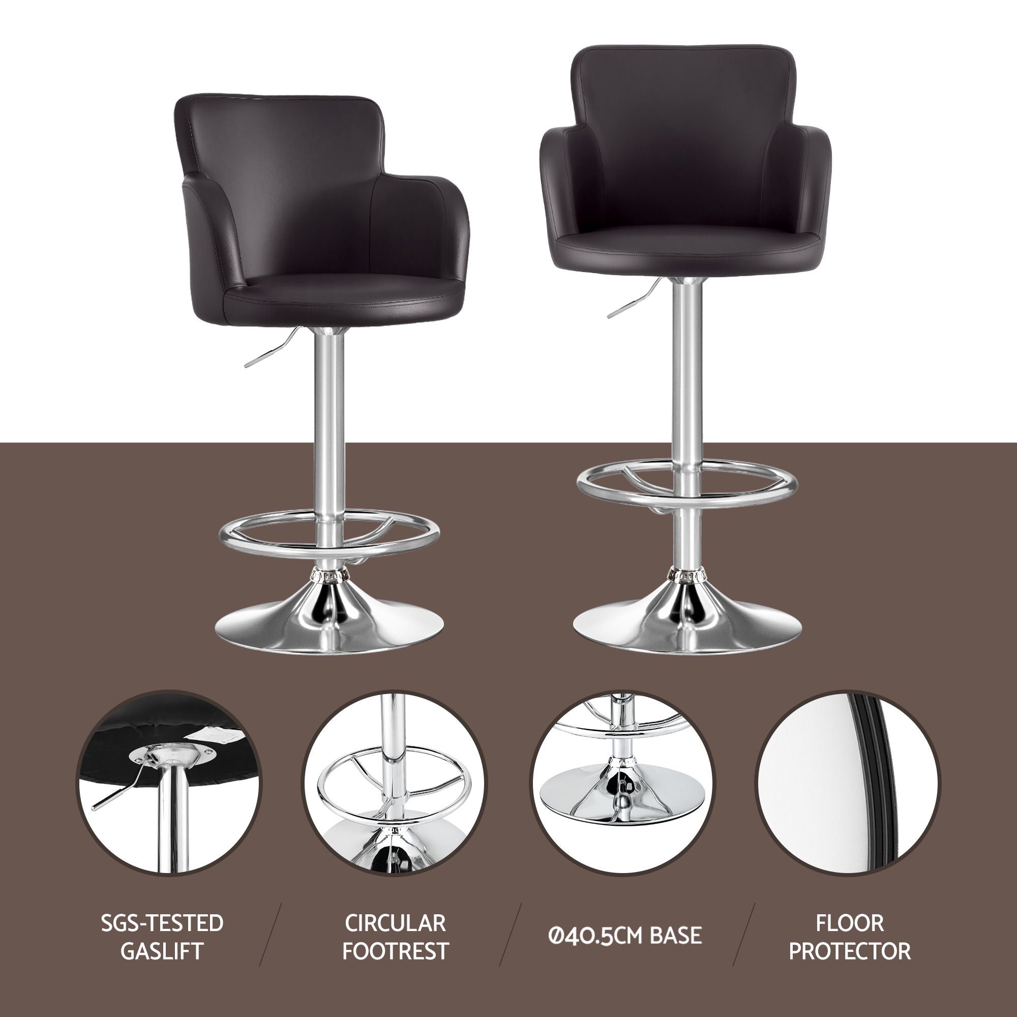 Nico (Set of 4) PU Leather Bar Stools - Brown