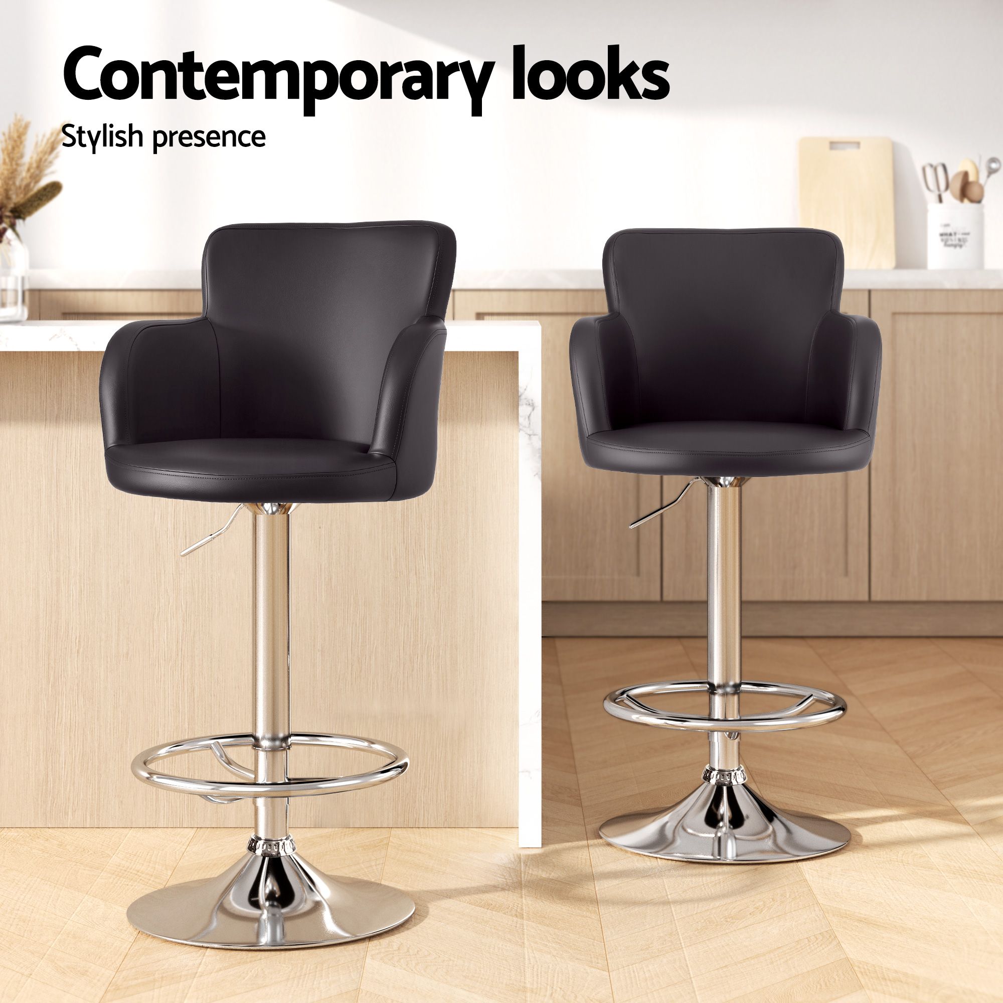 Nico (Set of 4) PU Leather Bar Stools - Brown