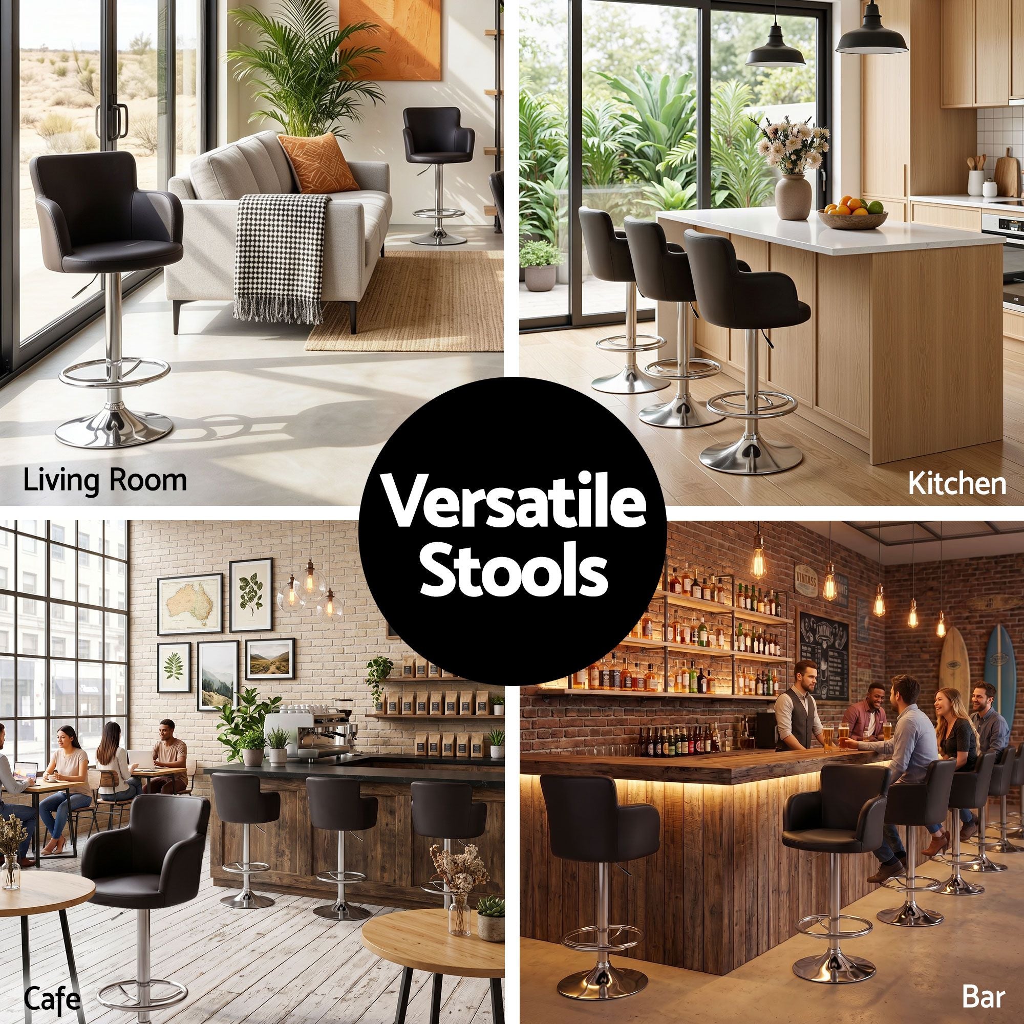 Nico (Set of 4) PU Leather Bar Stools - Brown