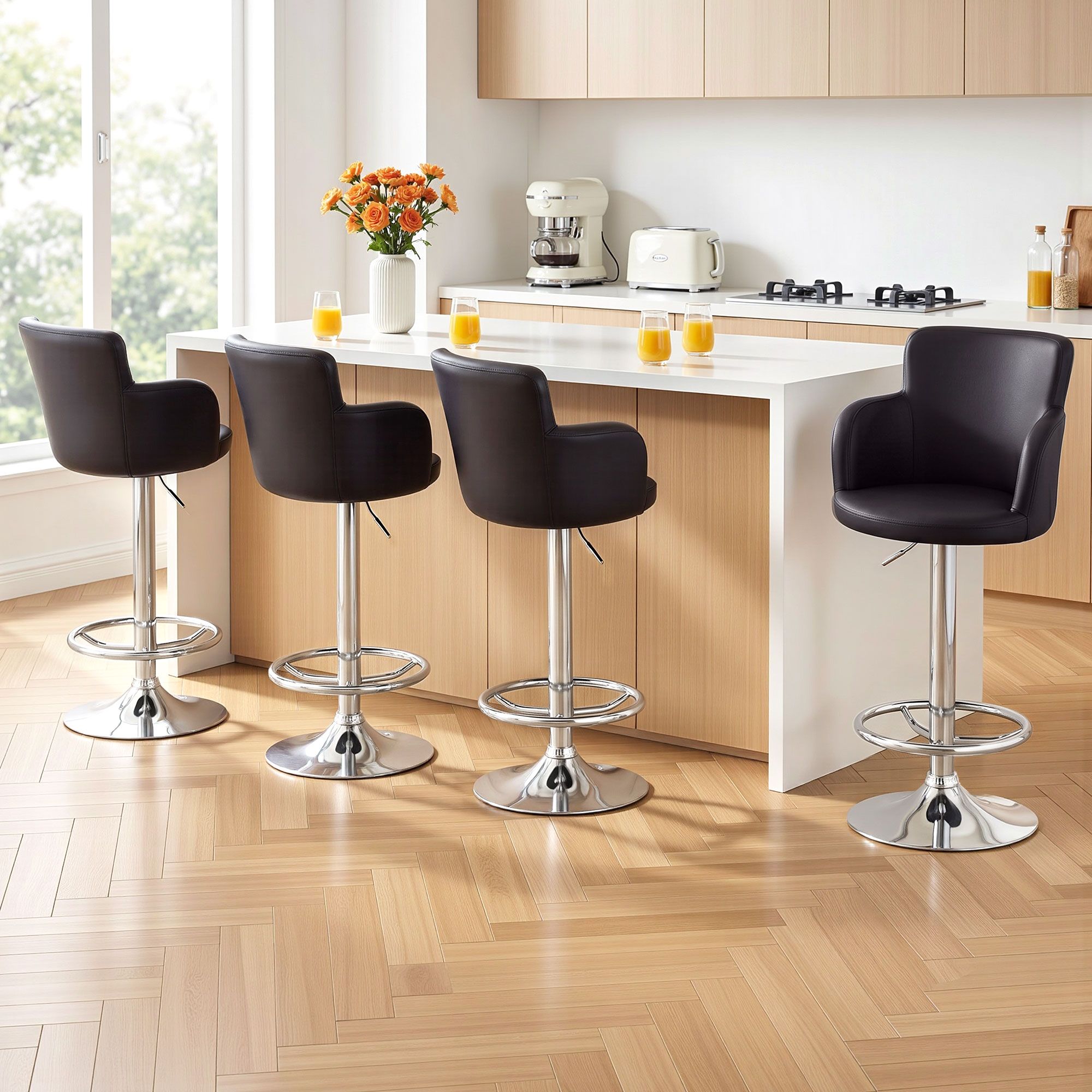 Nico (Set of 4) PU Leather Bar Stools - Brown