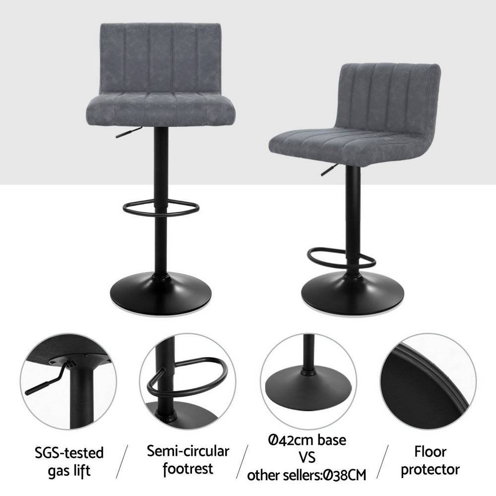 Lucas (Set of 2) PU Leather Bar Stools - Grey - Homecoze