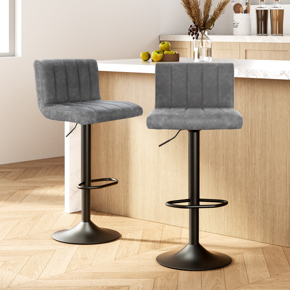 Lucas (Set of 2) PU Leather Bar Stools - Grey - Homecoze
