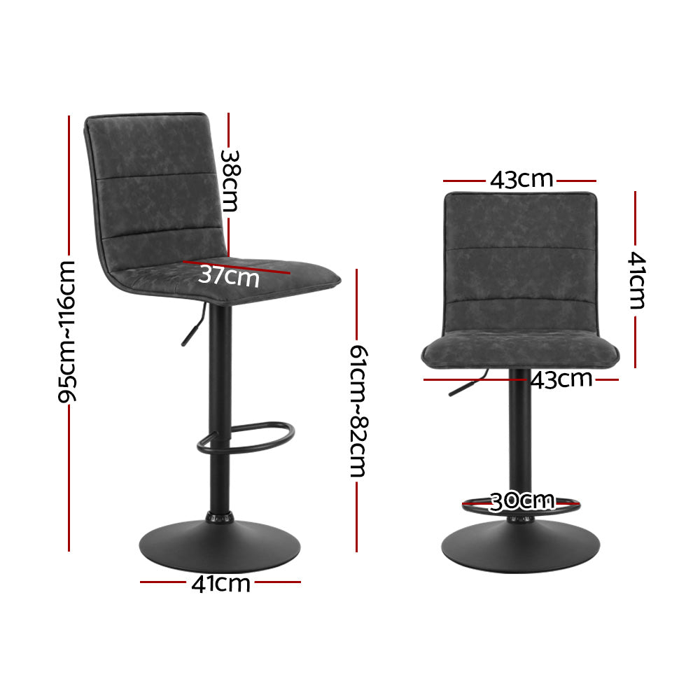 Jasper (Set of 2) PU Leather Bar Stools - Dark Grey - Homecoze