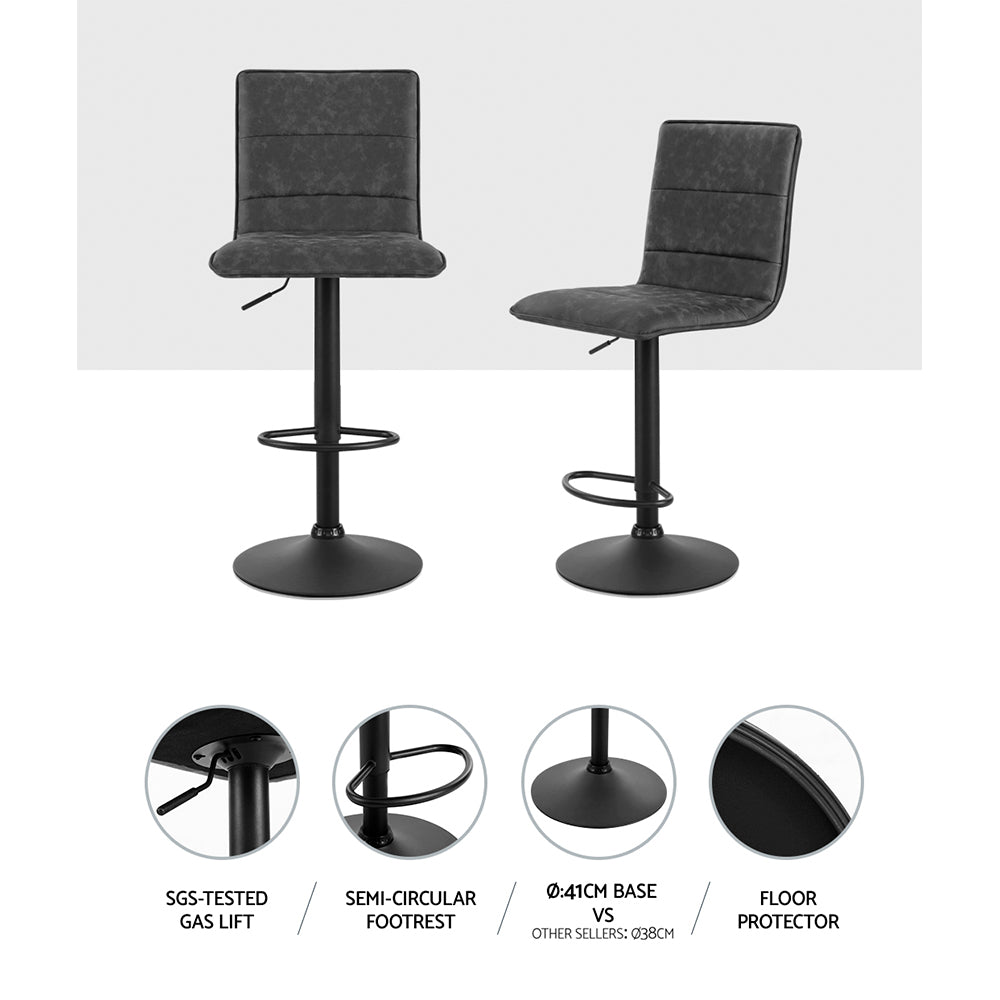 Jasper (Set of 2) PU Leather Bar Stools - Dark Grey - Homecoze