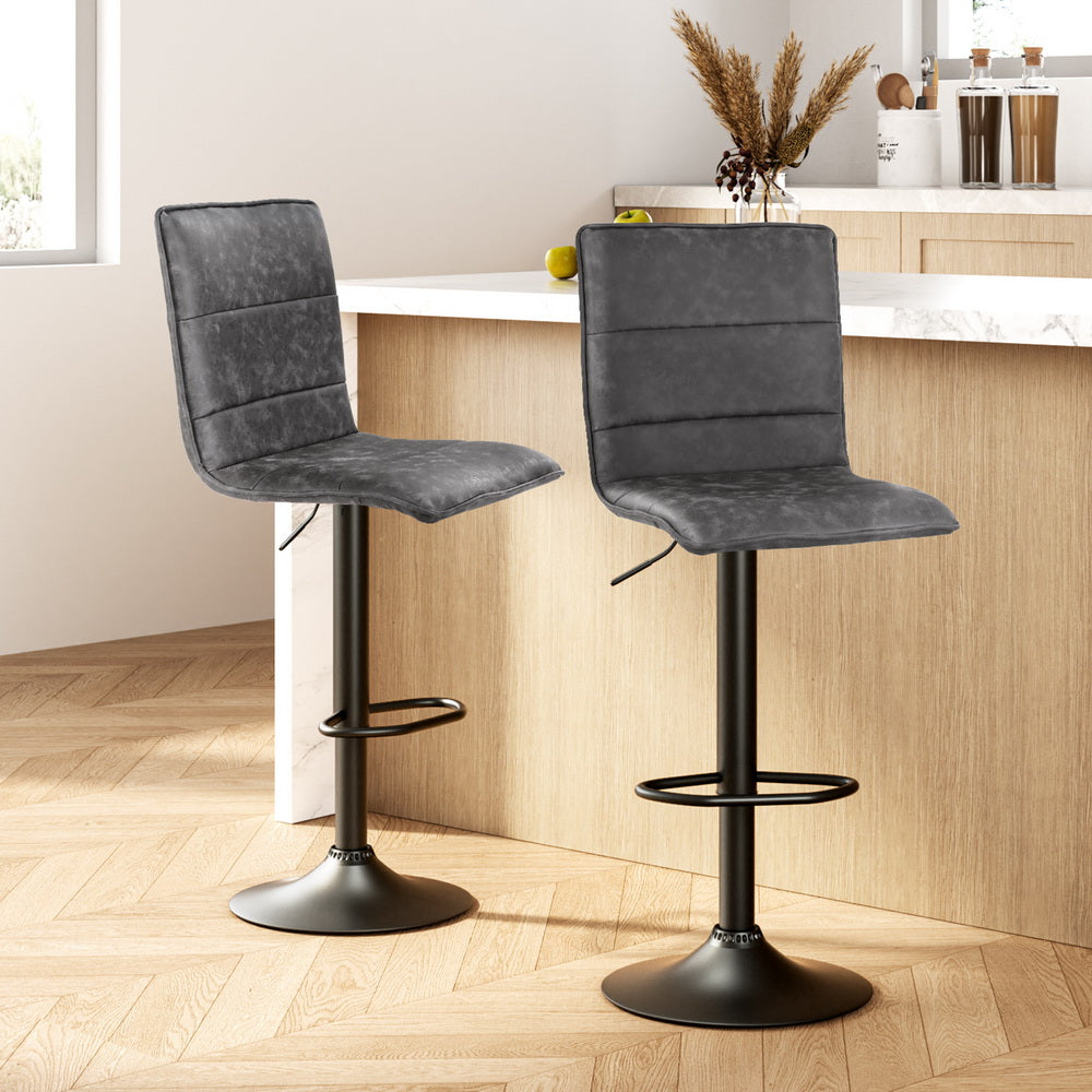 Jasper (Set of 2) PU Leather Bar Stools - Dark Grey - Homecoze