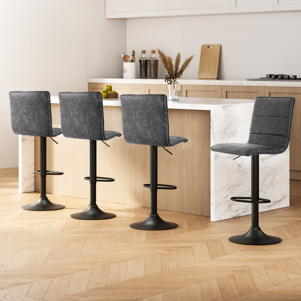 Jasper (Set of 4) PU Leather Bar Stools - Dark Grey - Homecoze