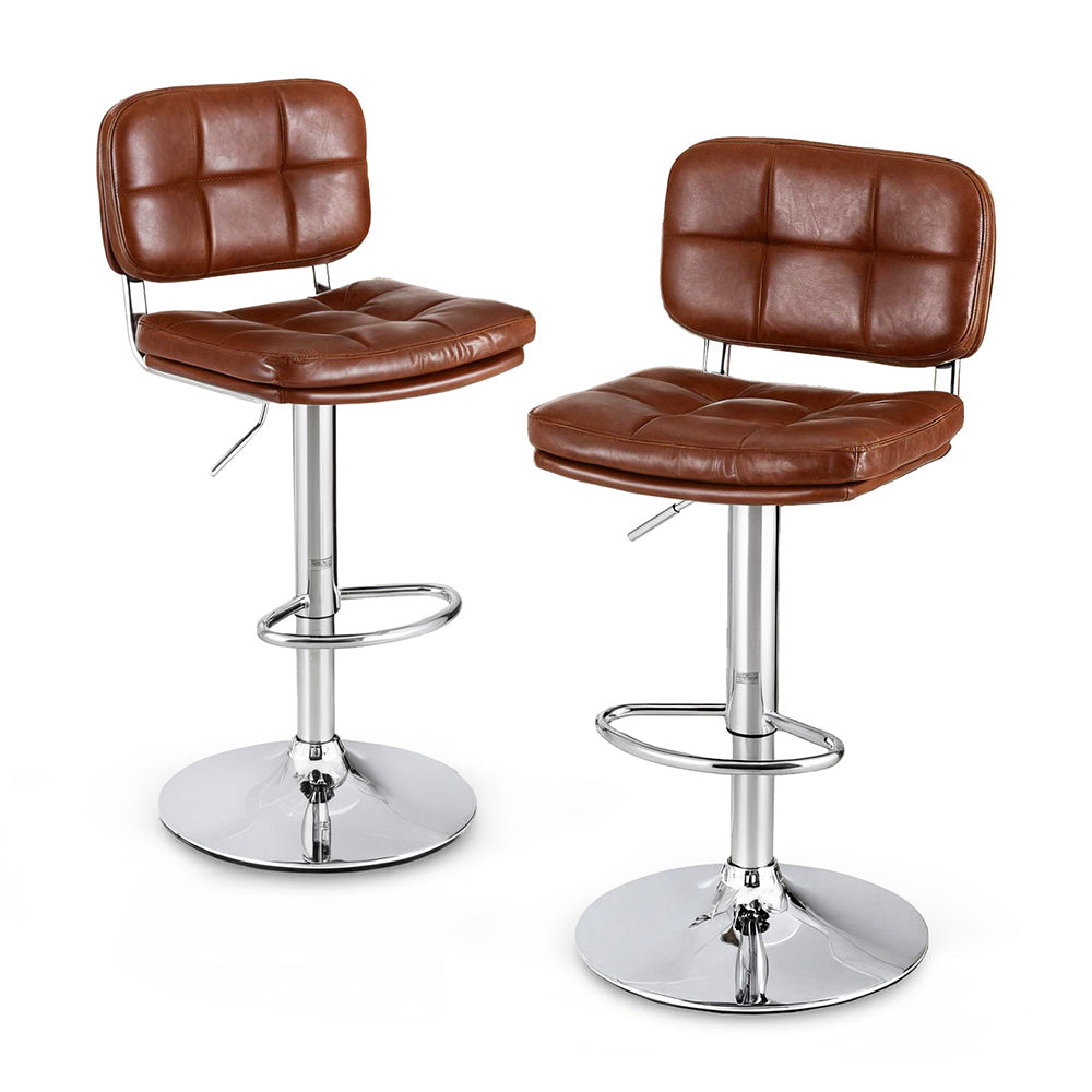 Artiss 2x Bar Stools Kitchen Swivel Gas Lift Counter Chair Tuft PU Leather Brown - Homecoze