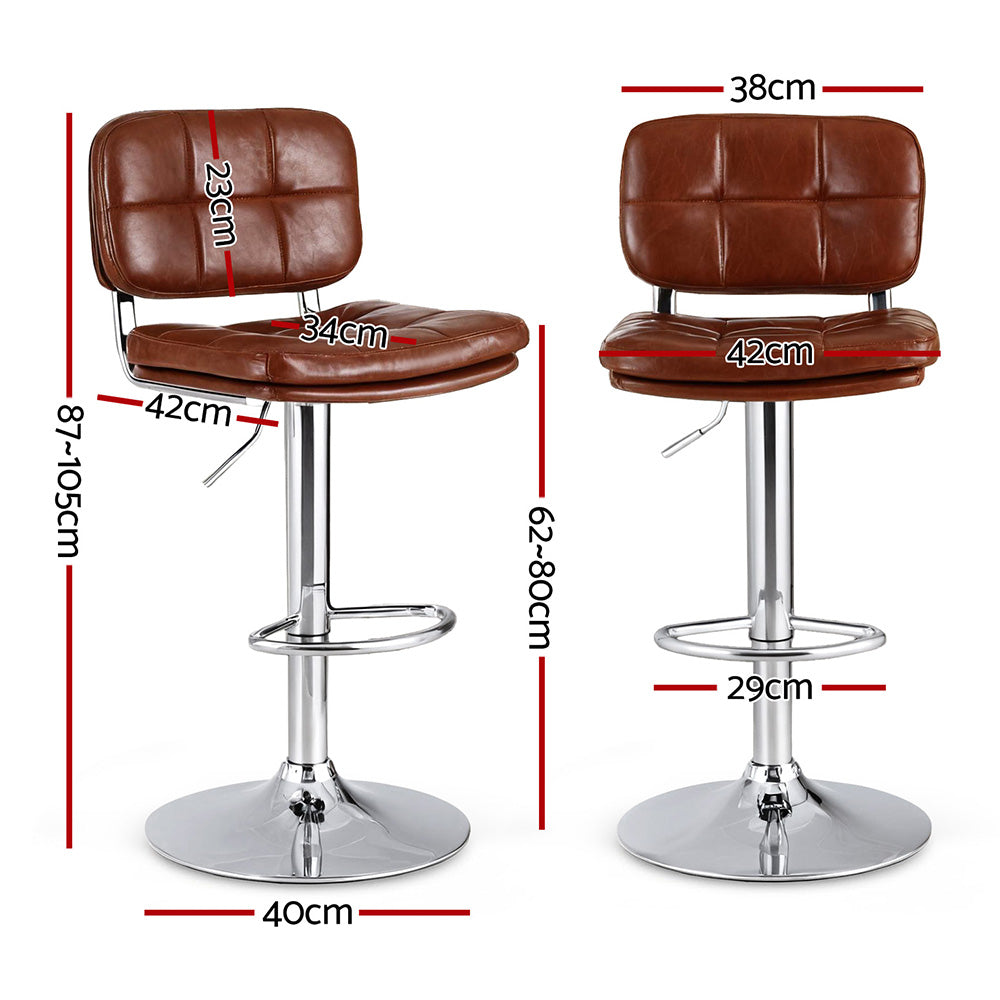 Artiss 2x Bar Stools Kitchen Swivel Gas Lift Counter Chair Tuft PU Leather Brown - Homecoze