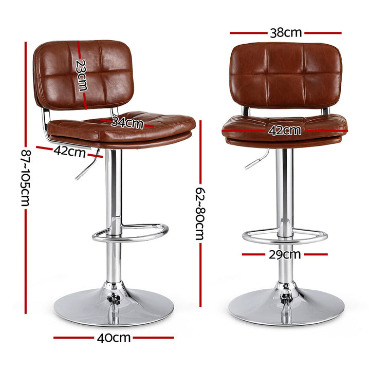 Artiss 2x Bar Stools Kitchen Swivel Gas Lift Counter Chair Tuft PU Leather Brown - Homecoze