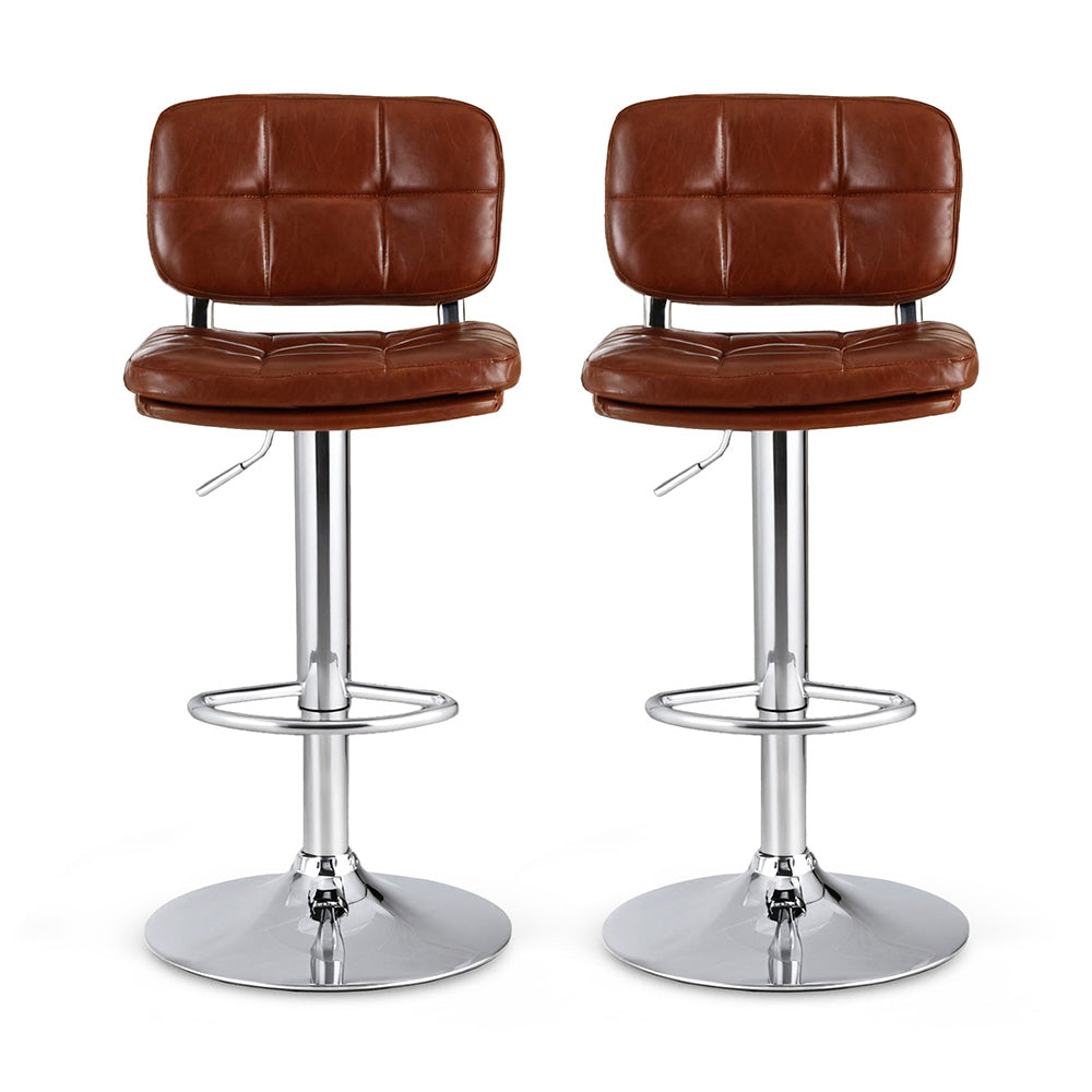 Artiss 2x Bar Stools Kitchen Swivel Gas Lift Counter Chair Tuft PU Leather Brown - Homecoze