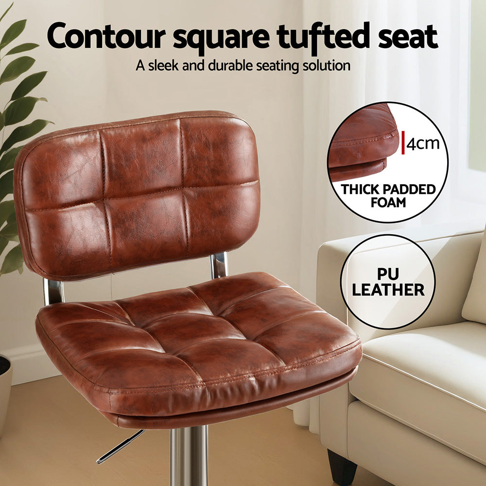Artiss 2x Bar Stools Kitchen Swivel Gas Lift Counter Chair Tuft PU Leather Brown - Homecoze