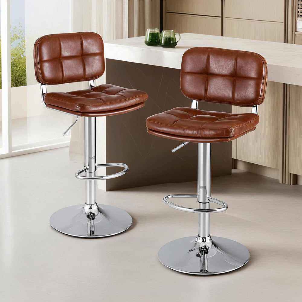 Artiss 2x Bar Stools Kitchen Swivel Gas Lift Counter Chair Tuft PU Leather Brown - Homecoze