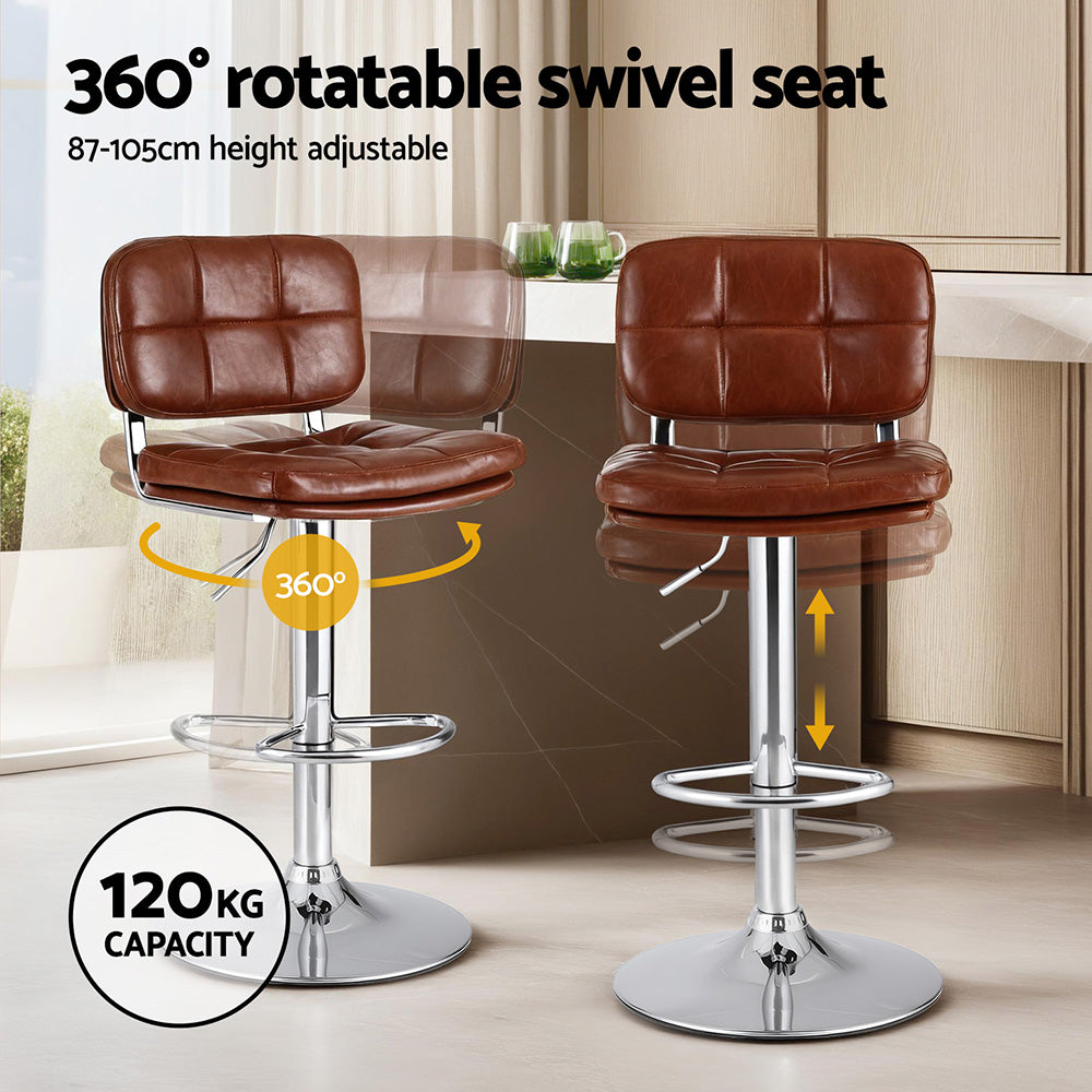 Artiss 4x Bar Stools Kitchen Swivel Gas Lift Counter Chair Tuft PU Leather Brown - Homecoze