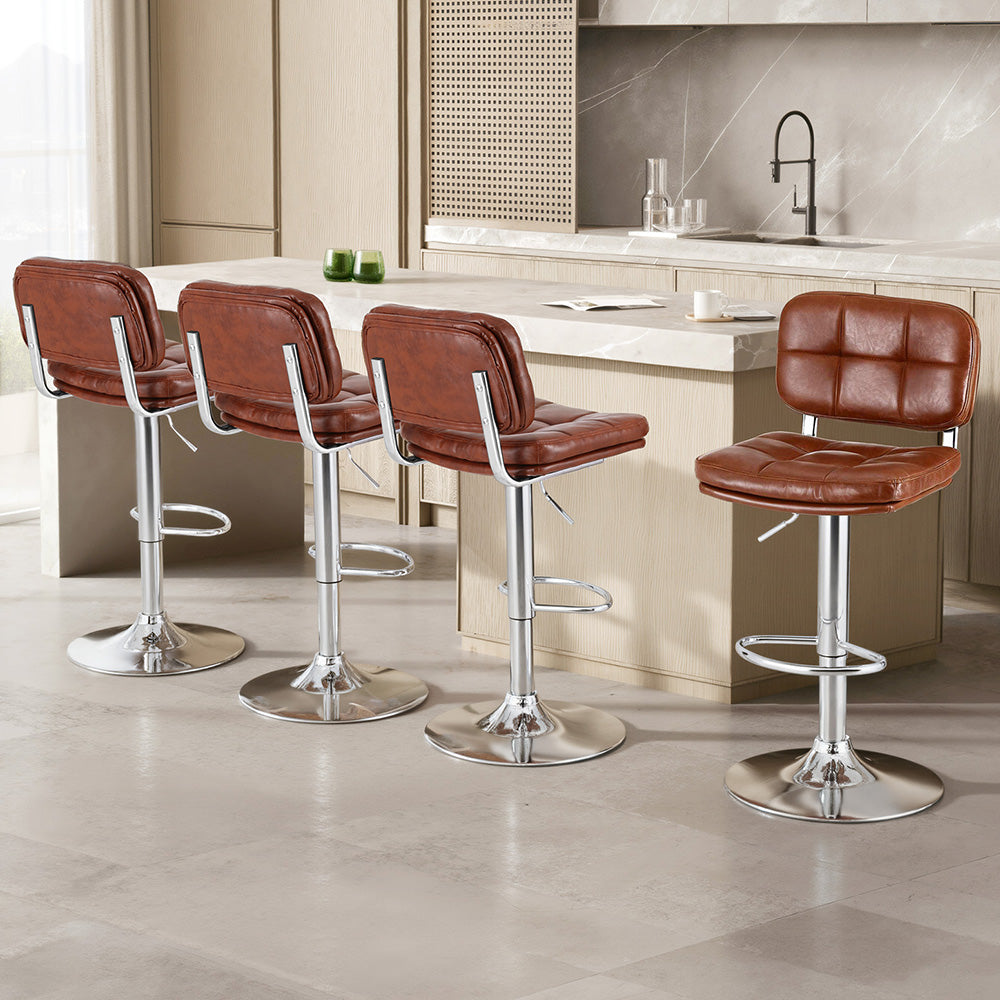 Artiss 4x Bar Stools Kitchen Swivel Gas Lift Counter Chair Tuft PU Leather Brown - Homecoze