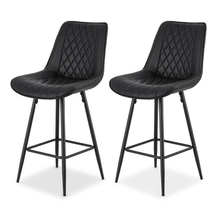 Knox (Set of 2) PU Leather Bar Stools 67cm - Black - Homecoze